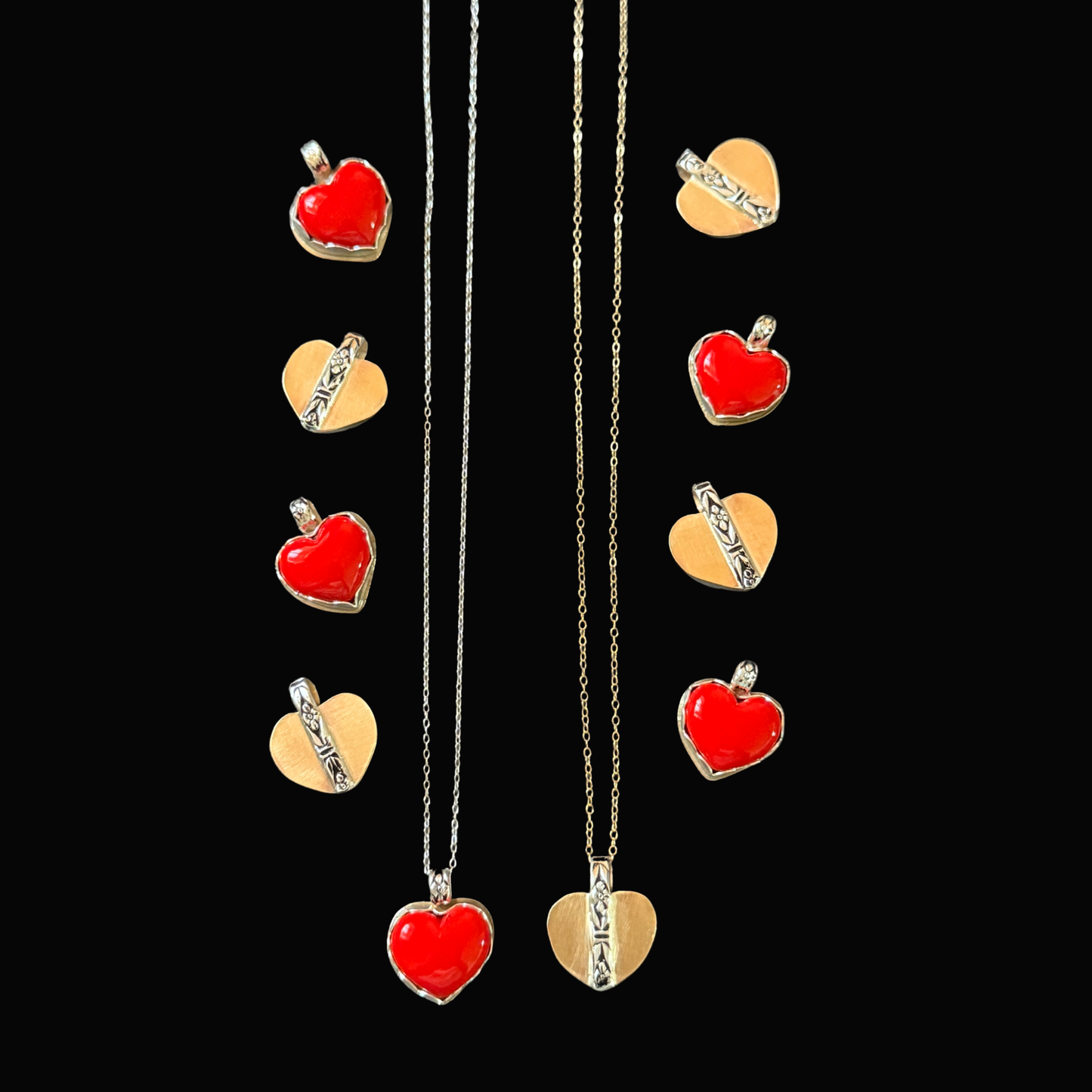 Reversible Heart Pendant Necklace: Silver & Gold