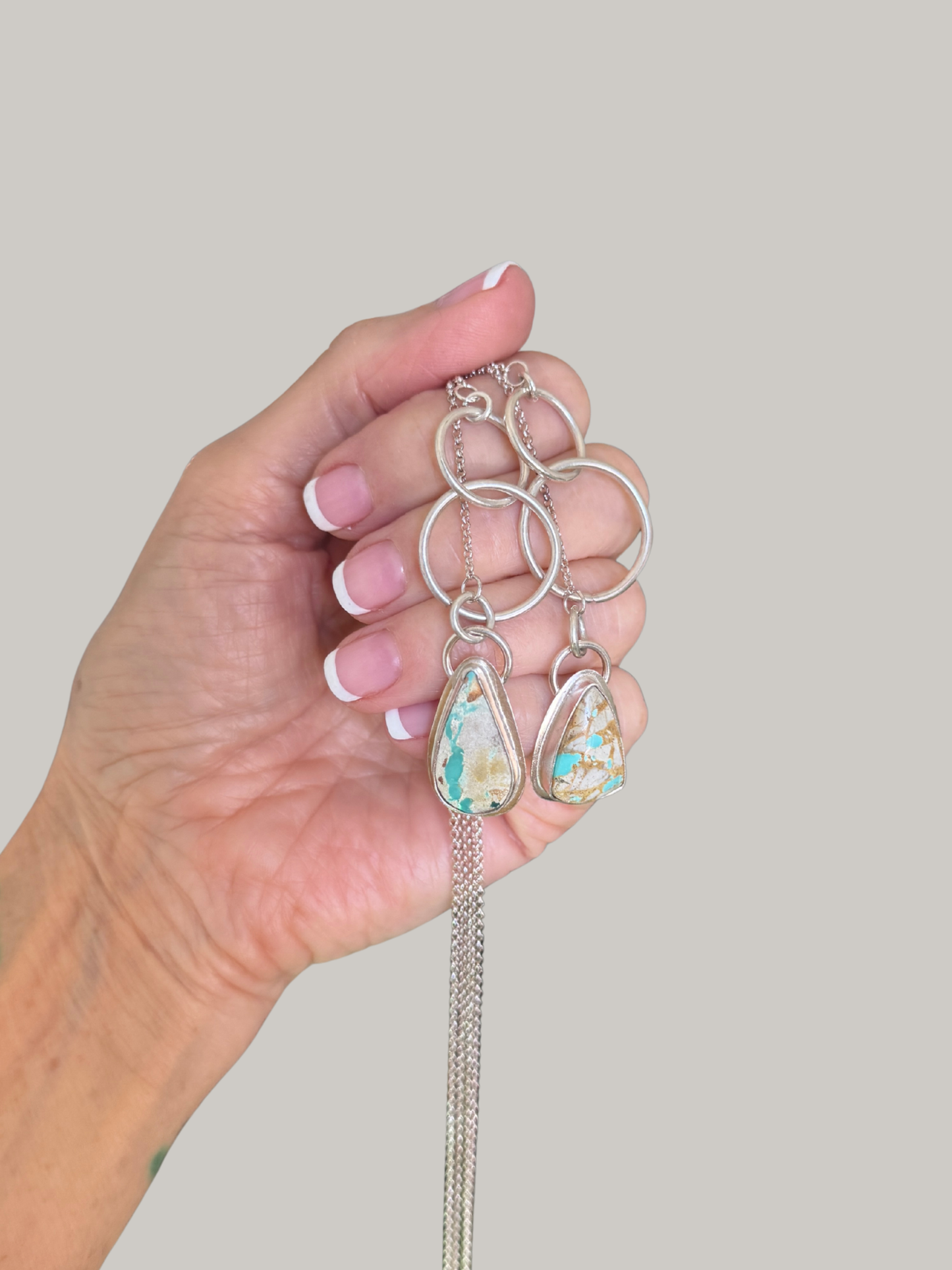 Nevada Turquoise Sterling Silver adjustable lariat necklaces, Handmade