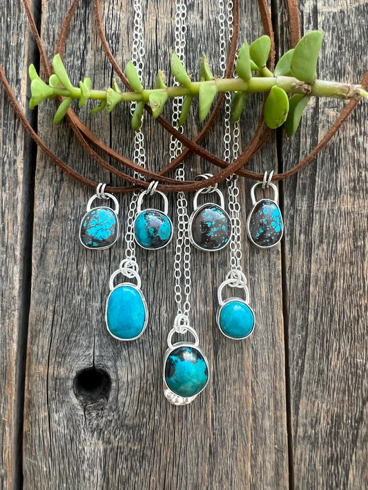 Bisbee Turquoise and Shattuckite Handmade Sterling Silver necklaces