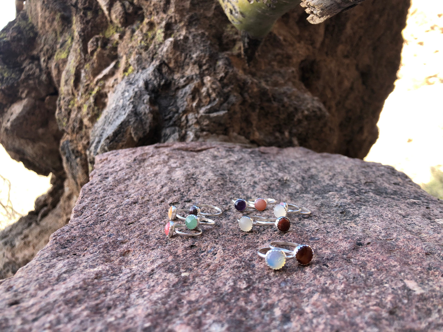 Minimalist Gemstone Stacking Rngs: Sterling Silver