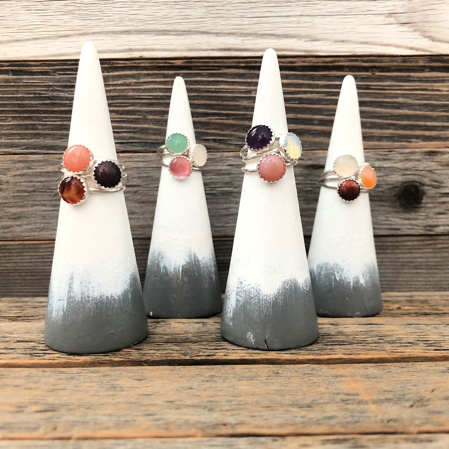 Minimalist Gemstone Stacking Rngs: Sterling Silver