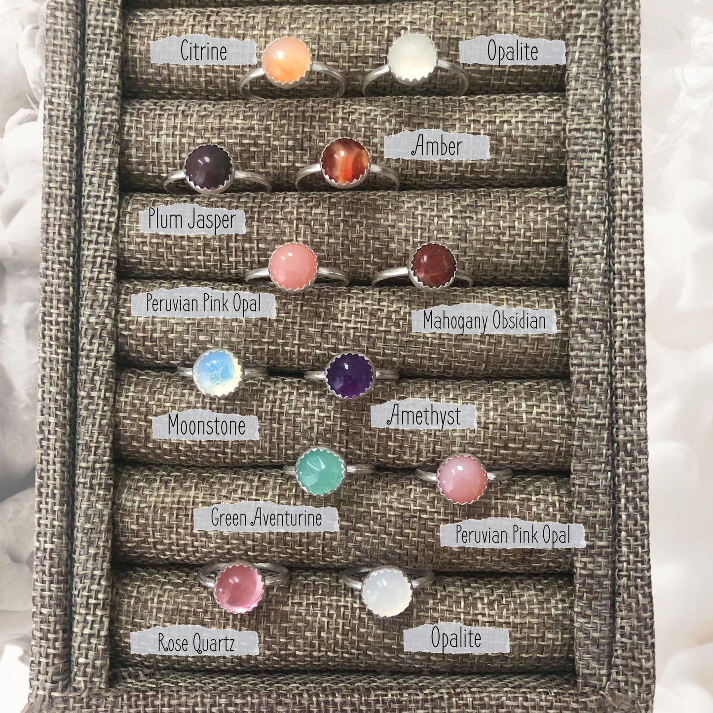 Minimalist Gemstone Stacking Rngs: Sterling Silver