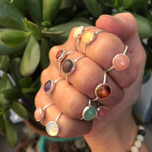 Minimalist Gemstone Stacking Rngs: Sterling Silver