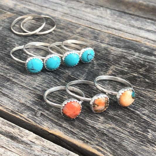 Turquoise & Spiny Oyster Shell Sterling Silver Rings