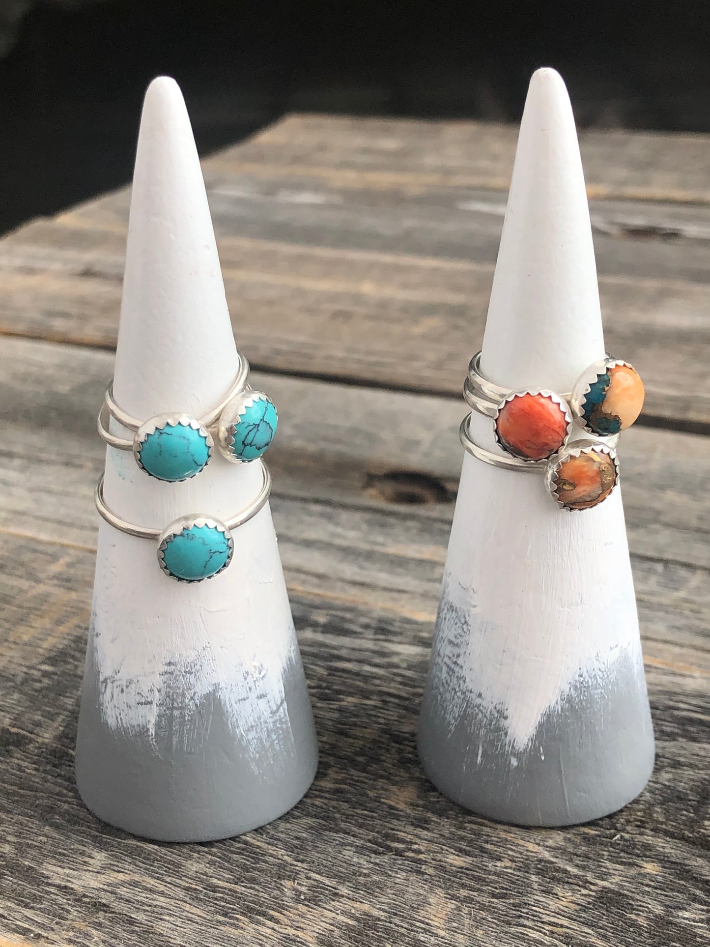 Turquoise & Spiny Oyster Shell Sterling Silver Rings