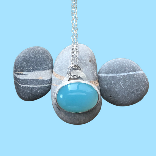 Stunning Sterling Silver Necklace with Large Sky Blue Topaz