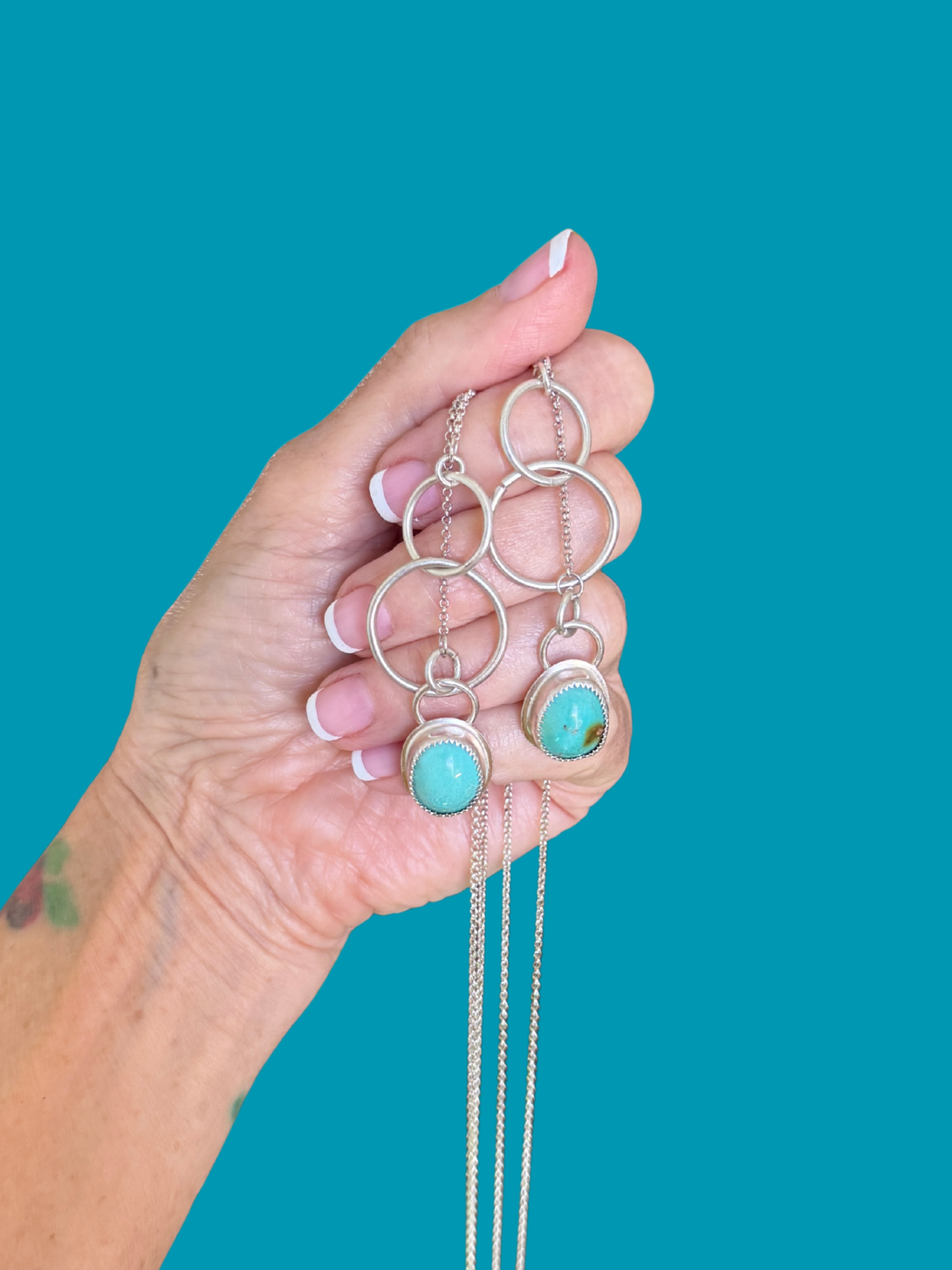 Nevada Turquoise Sterling Silver adjustable lariat necklaces, Handmade