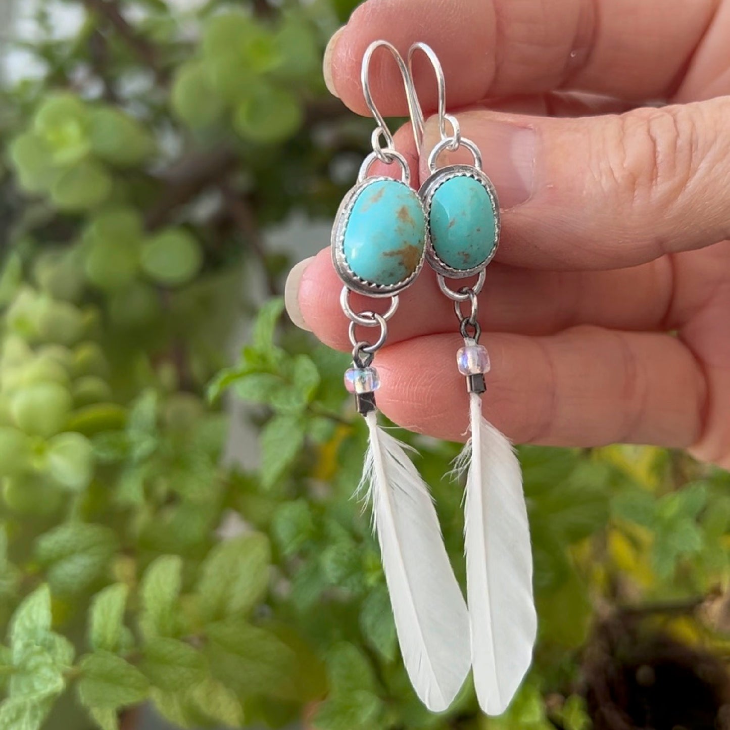 Feathered Turquoise Earrings: Sterling Silver