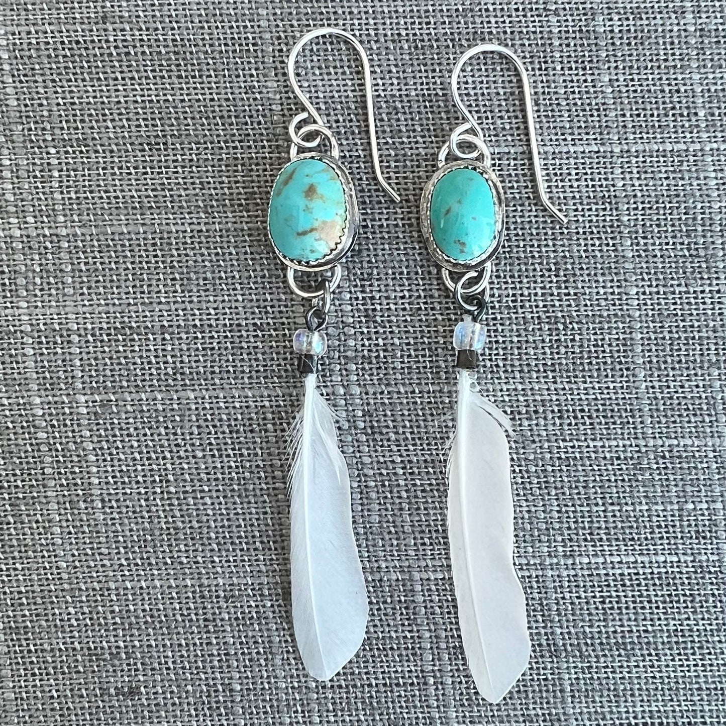 Feathered Turquoise Earrings: Sterling Silver