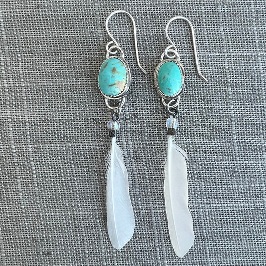 Feathered Turquoise Earrings: Sterling Silver