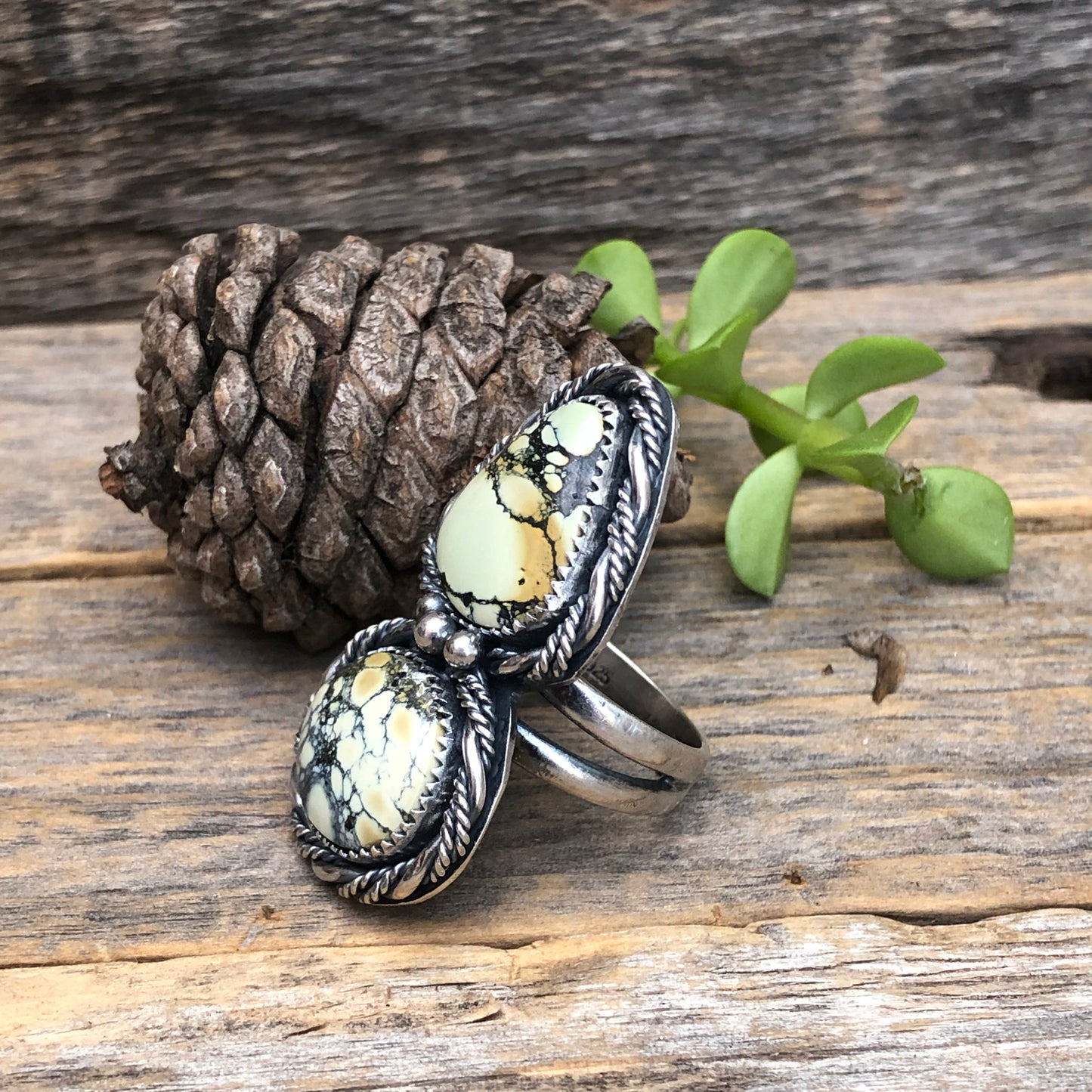Artisan Sterling Silver Ring with Rare Tortoise Variscite