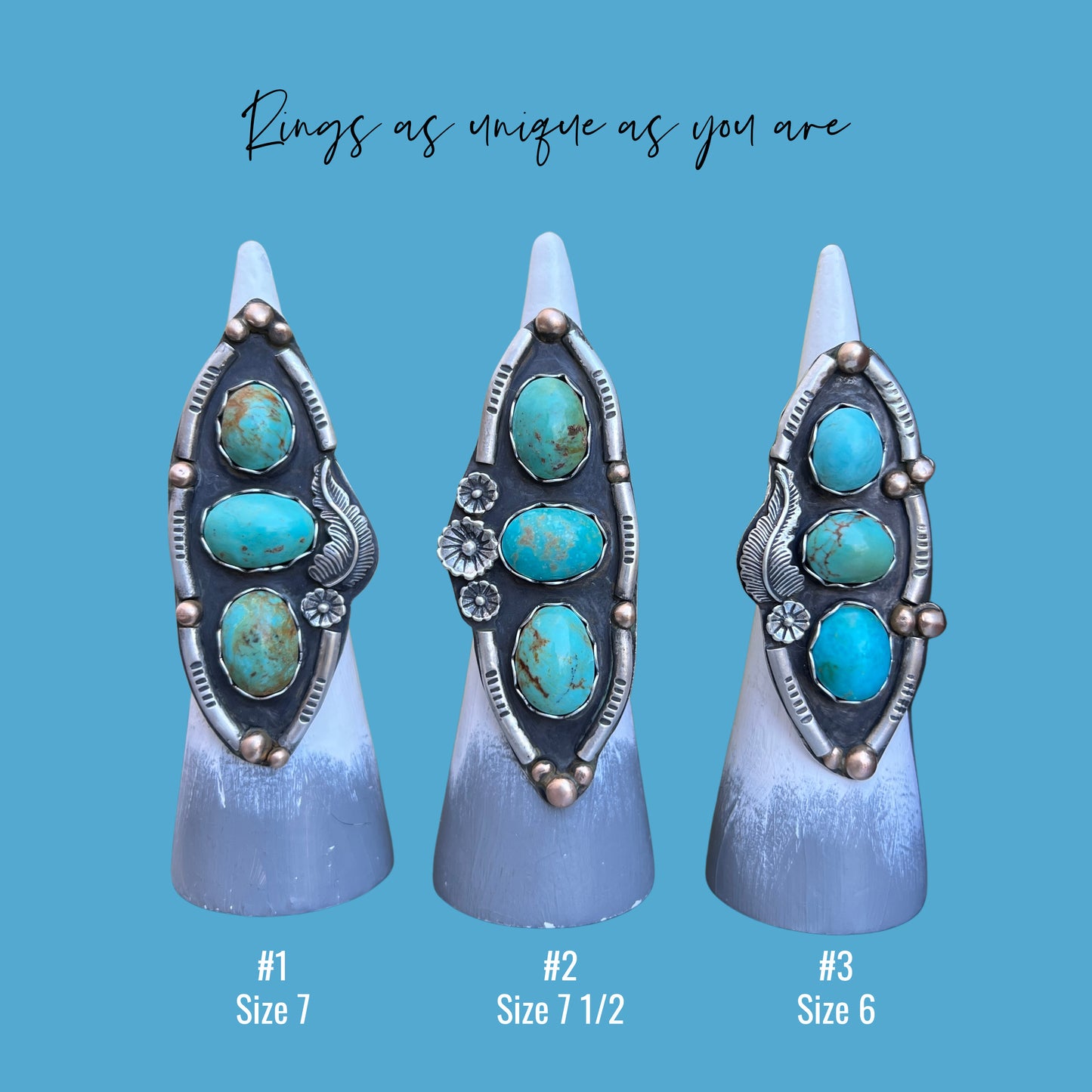 Kingman Turquiose Triple Stone Ring: Sterling Silver