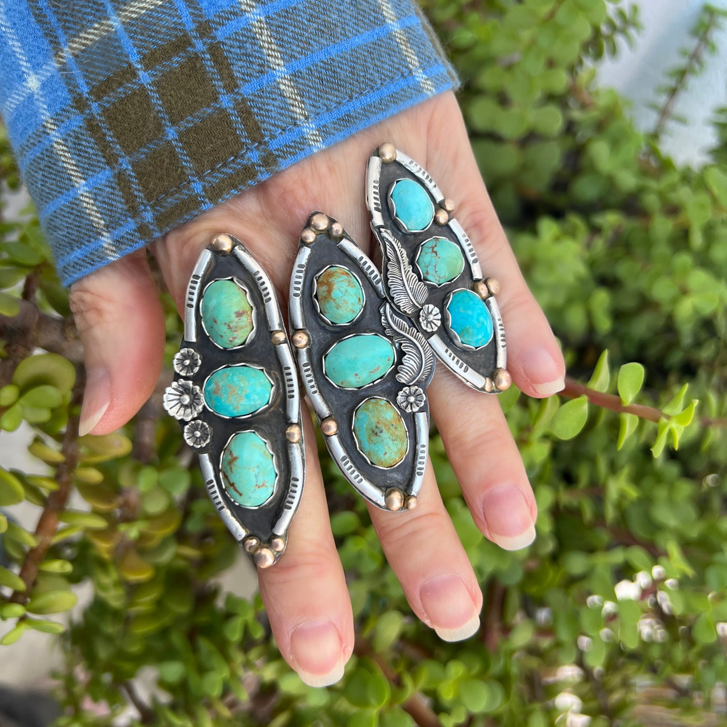 Kingman Turquiose Triple Stone Ring: Sterling Silver