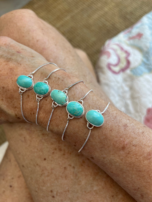 Turquoise Dream: Dainty Sterling Silver Lariat Bracelet