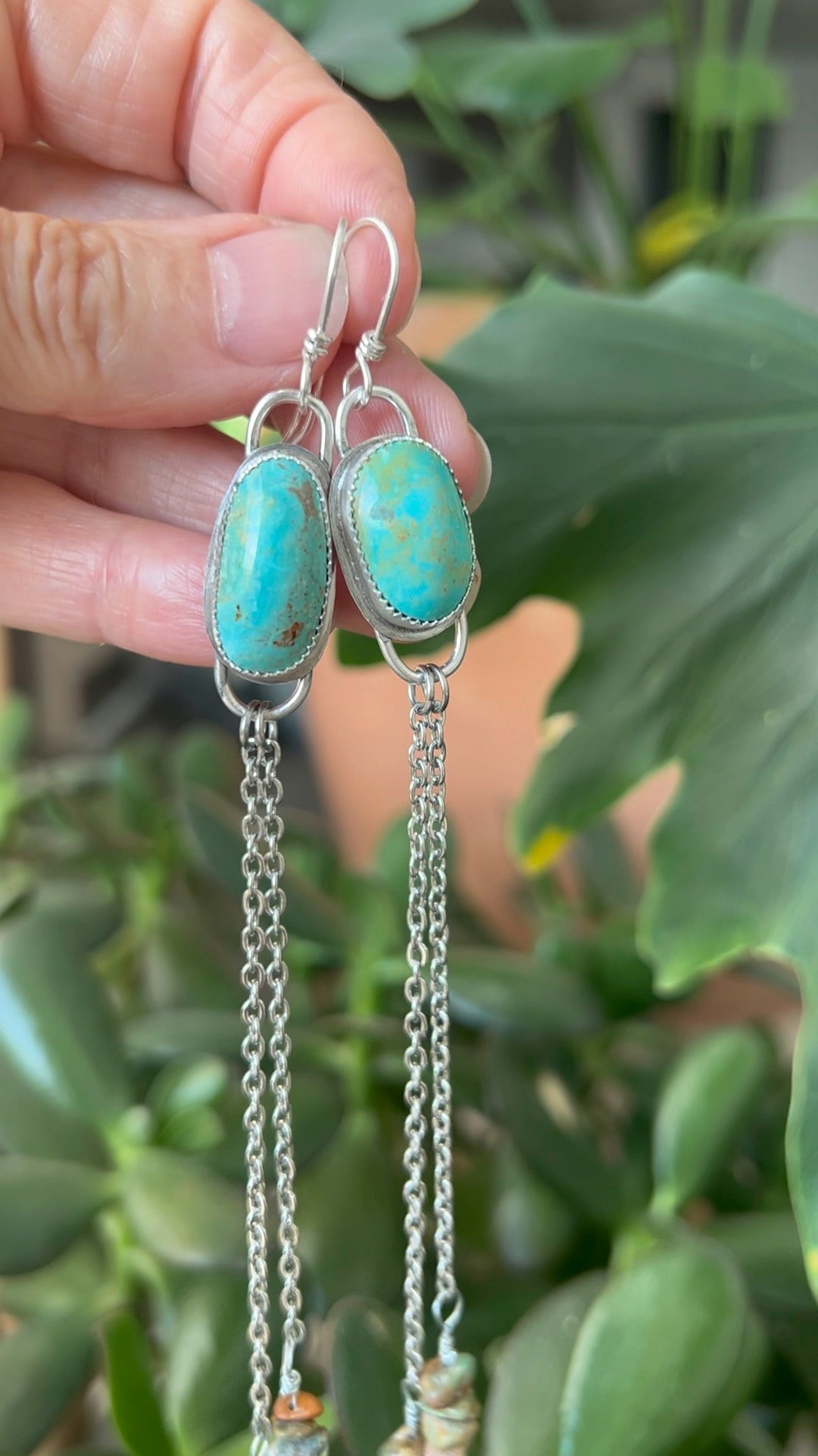 Trendy Turquoise Fringe Earrings in Sterling Silver