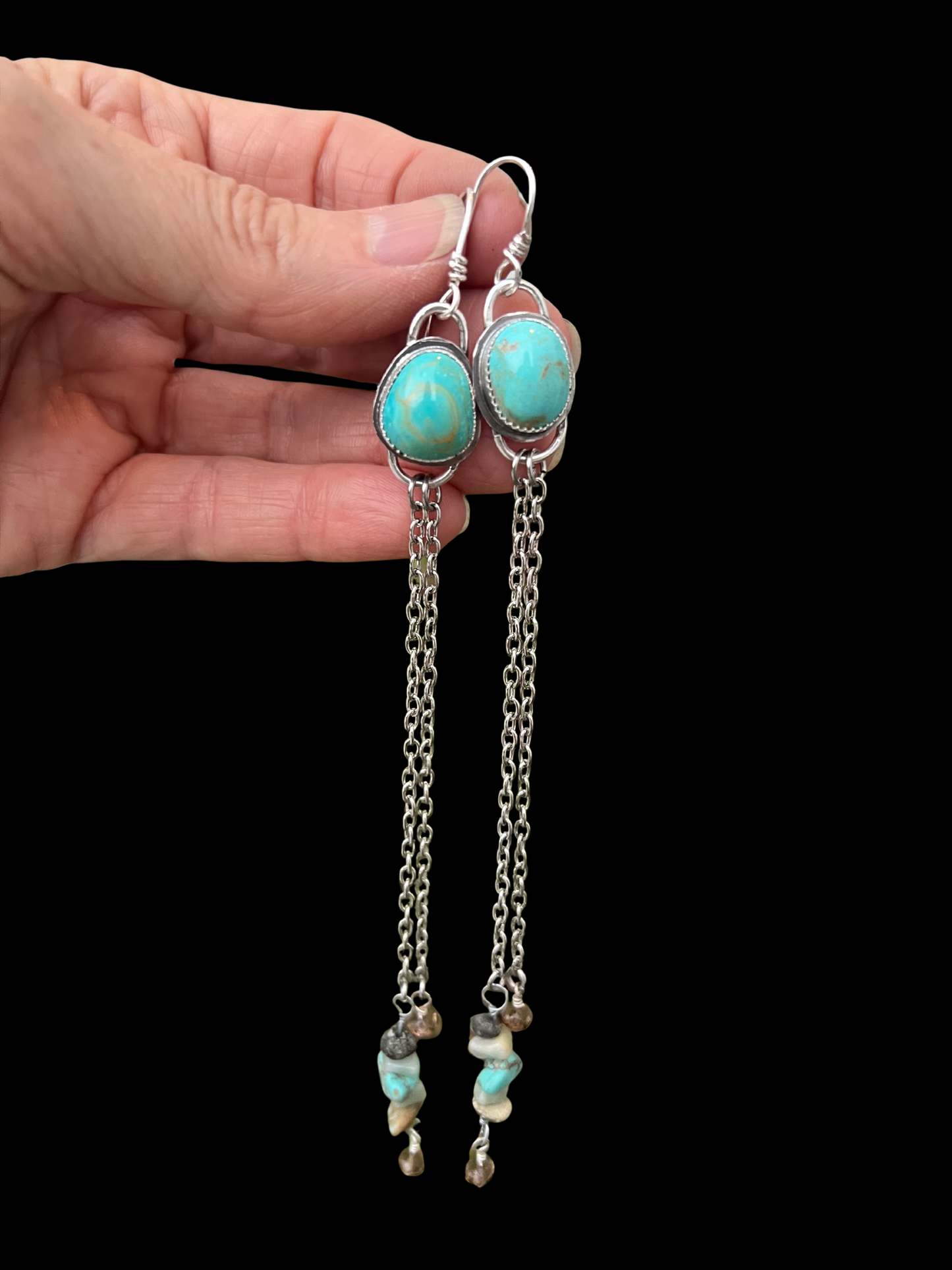 Beachy Chic:  Turquoise Shoulder Duster earrings in Sterling Silver