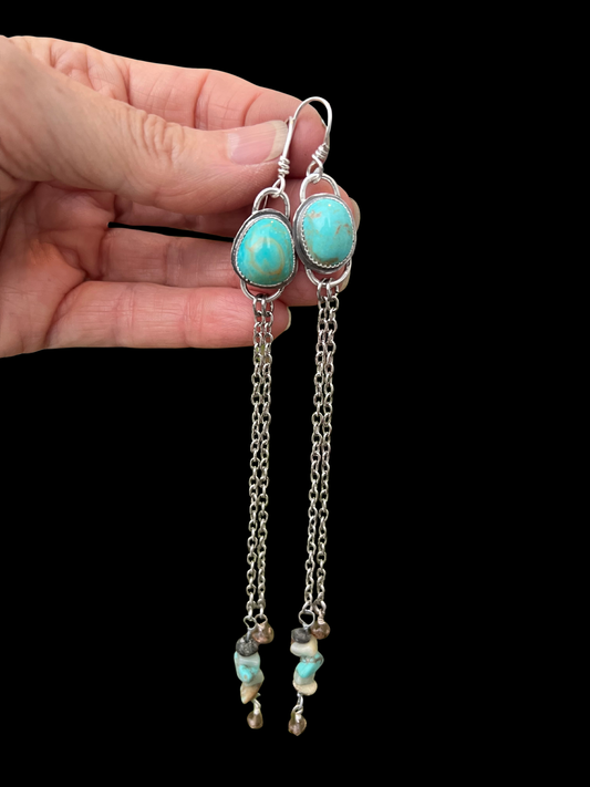 Beachy Chic:  Turquoise Shoulder Duster earrings in Sterling Silver