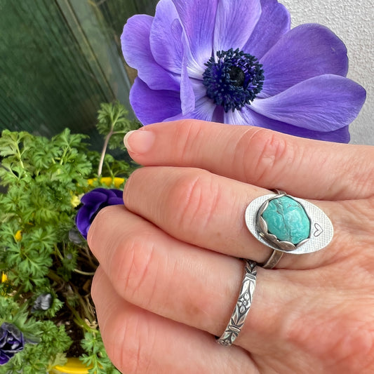 Turquoise Mountain Ring with tiny heart: Sterling Silver
