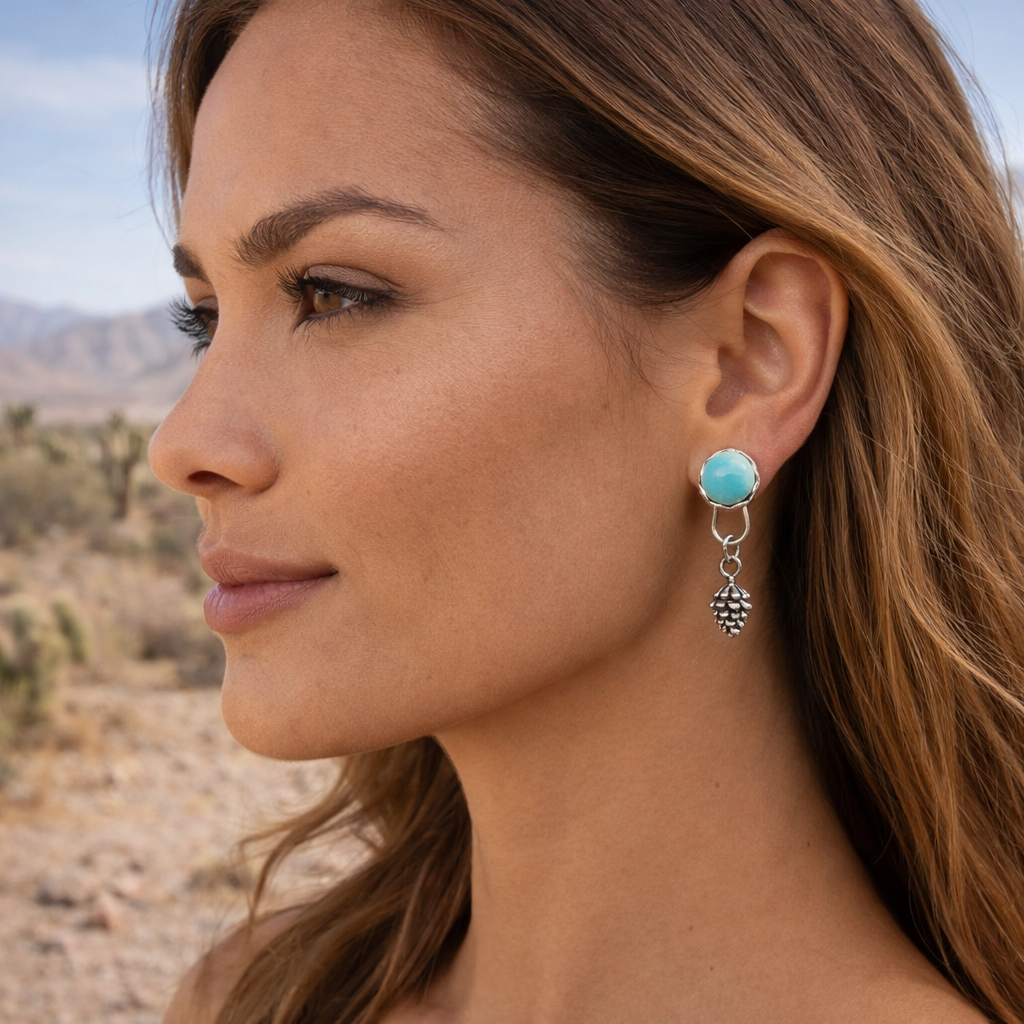 Nature-Inspired Nevada Turquoise Post Earrings: Sterling Silver