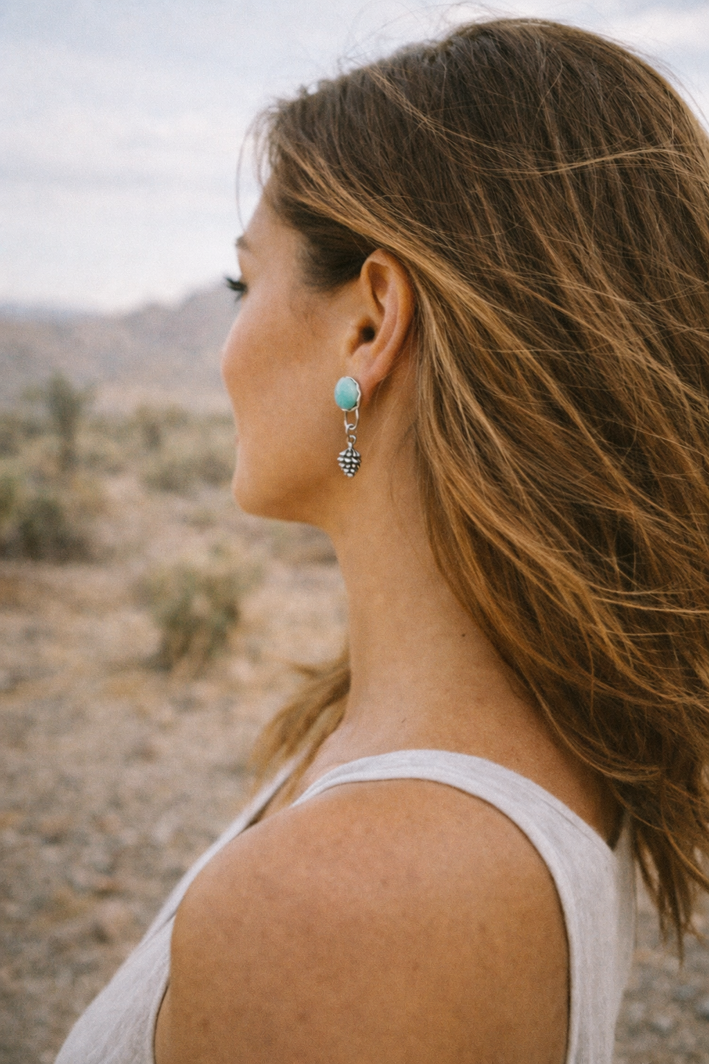 Nature-Inspired Nevada Turquoise Post Earrings: Sterling Silver