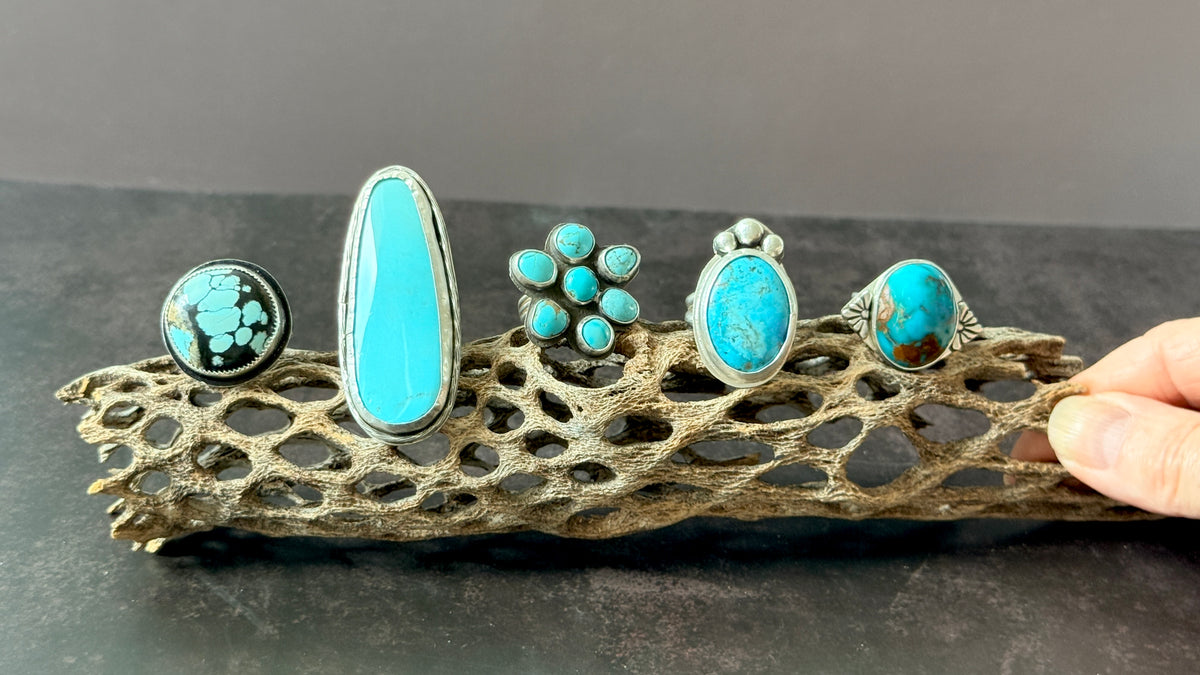 Nacozari turquoise ring, Sterling Silver handmade Size 8.5