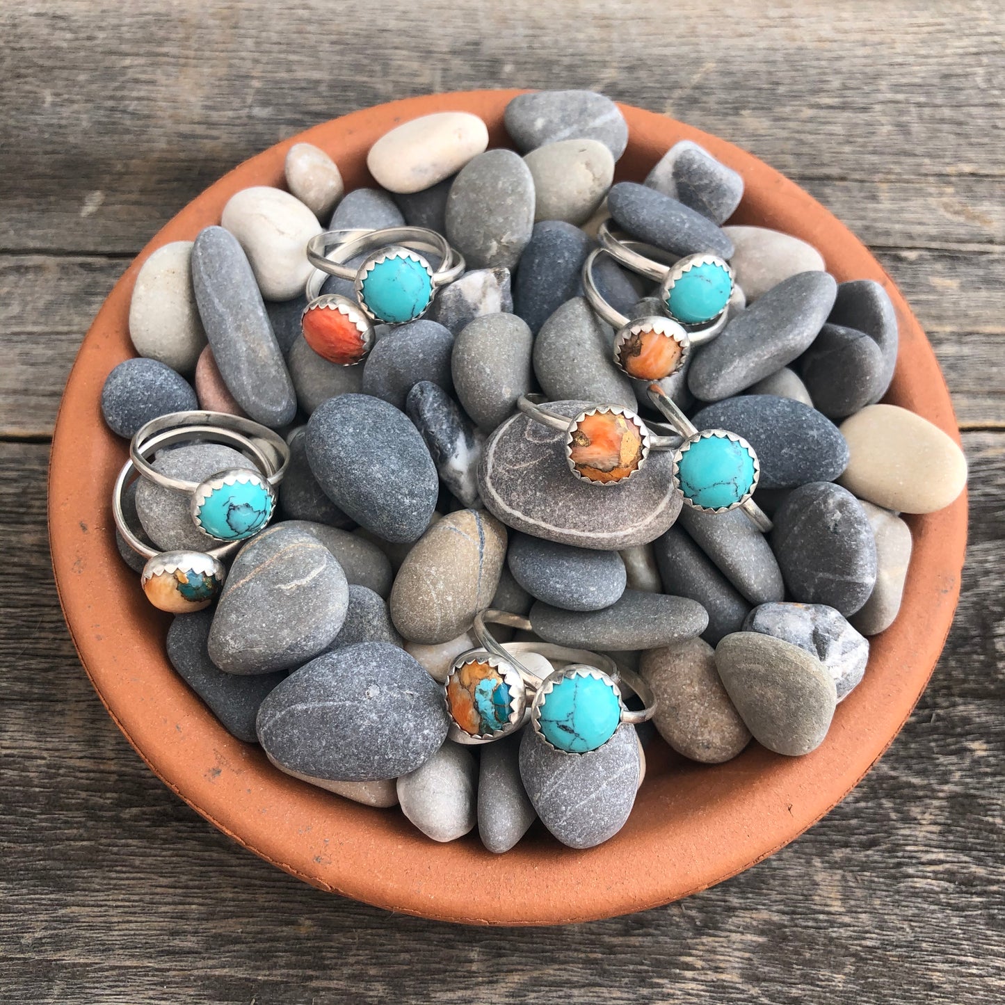 Turquoise & Spiny Oyster Shell Sterling Silver Rings
