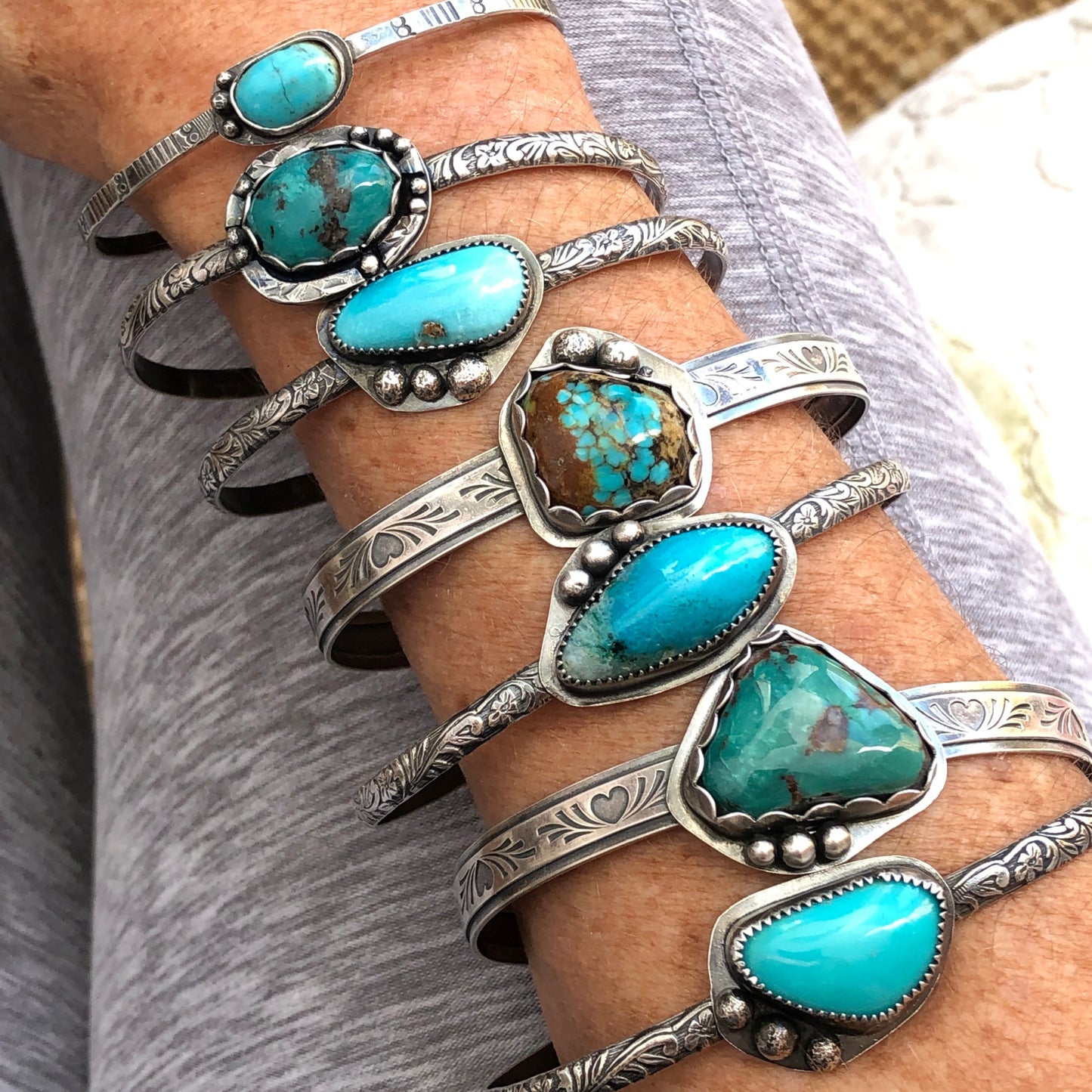 Handcrafted Rare Bisbee Turquoise Cuff Bracelet: Sterling Silver