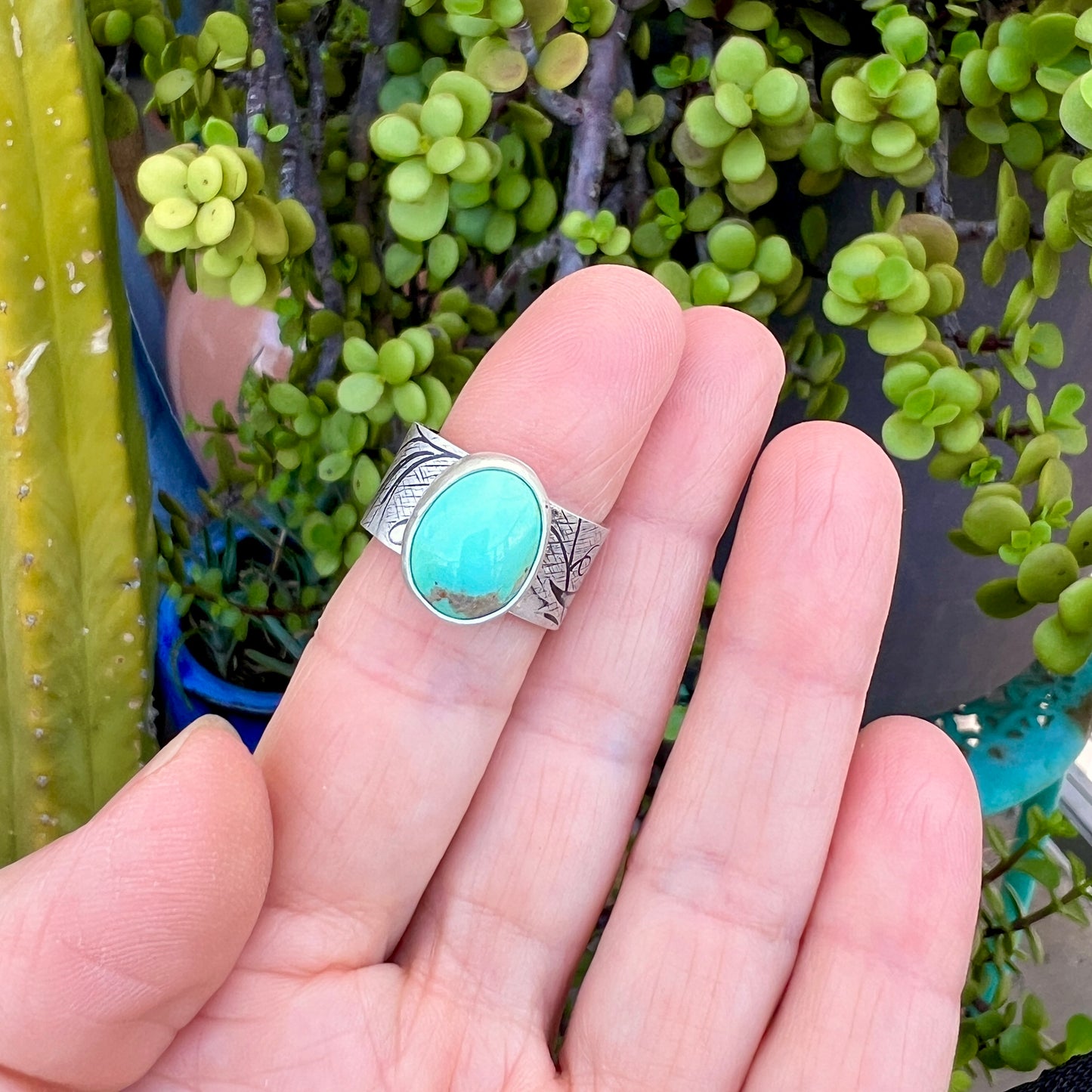 Turquoise Mountain Wide Band Sterling Silver Ring