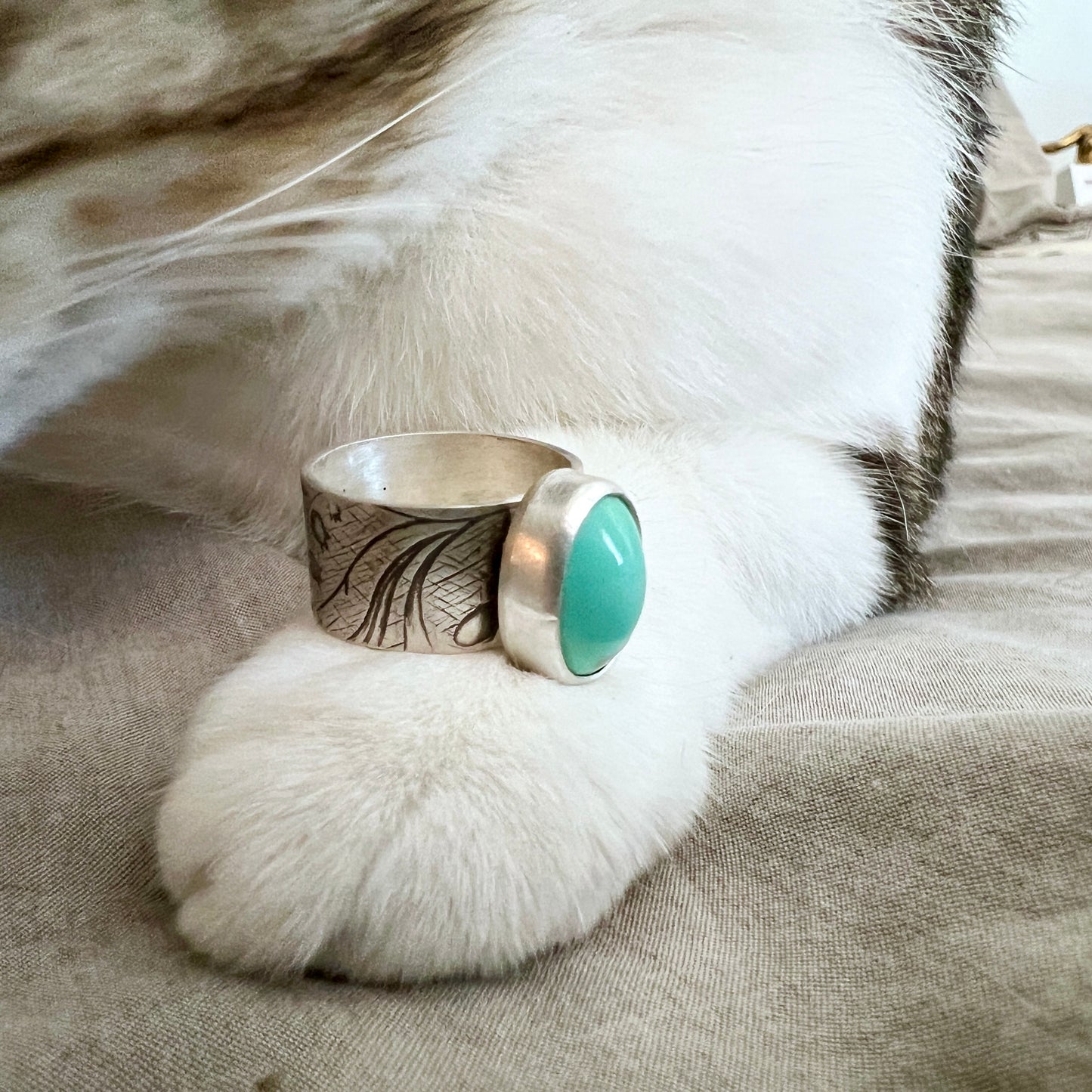 Turquoise Mountain Wide Band Sterling Silver Ring