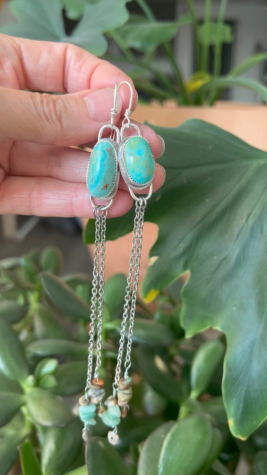 Trendy Turquoise Fringe Earrings in Sterling Silver
