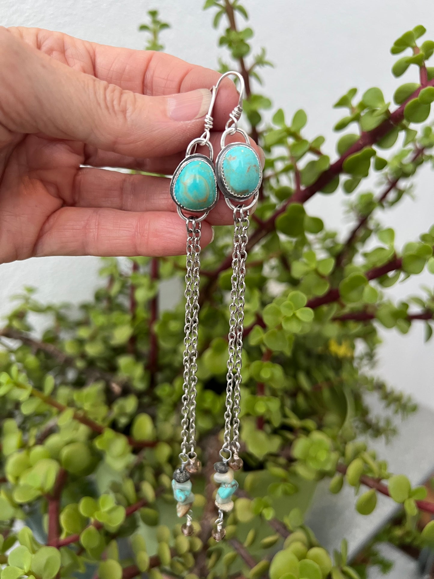 Beachy Chic:  Turquoise Shoulder Duster earrings in Sterling Silver