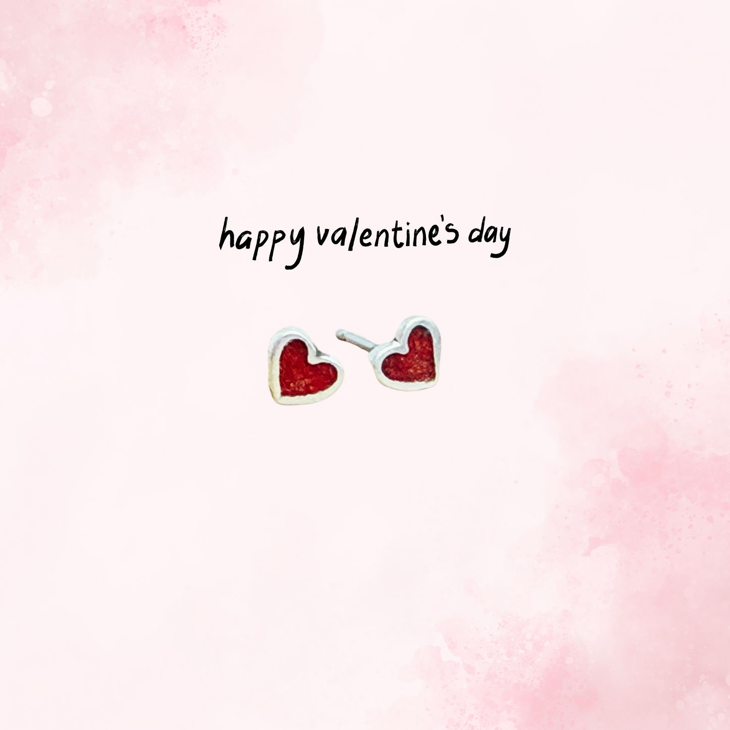 Tiny Red Heart Sterling Silver Stud Earrings: Coral Inlay