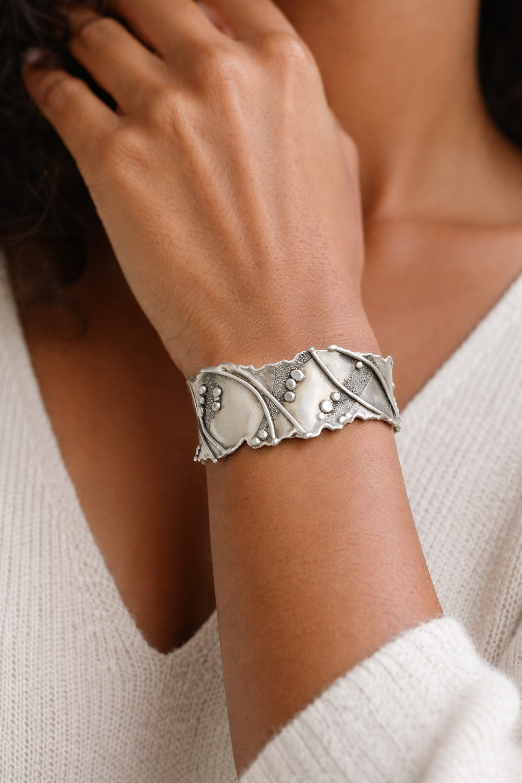 Argentium Silver organic shaped cuff bracelet
