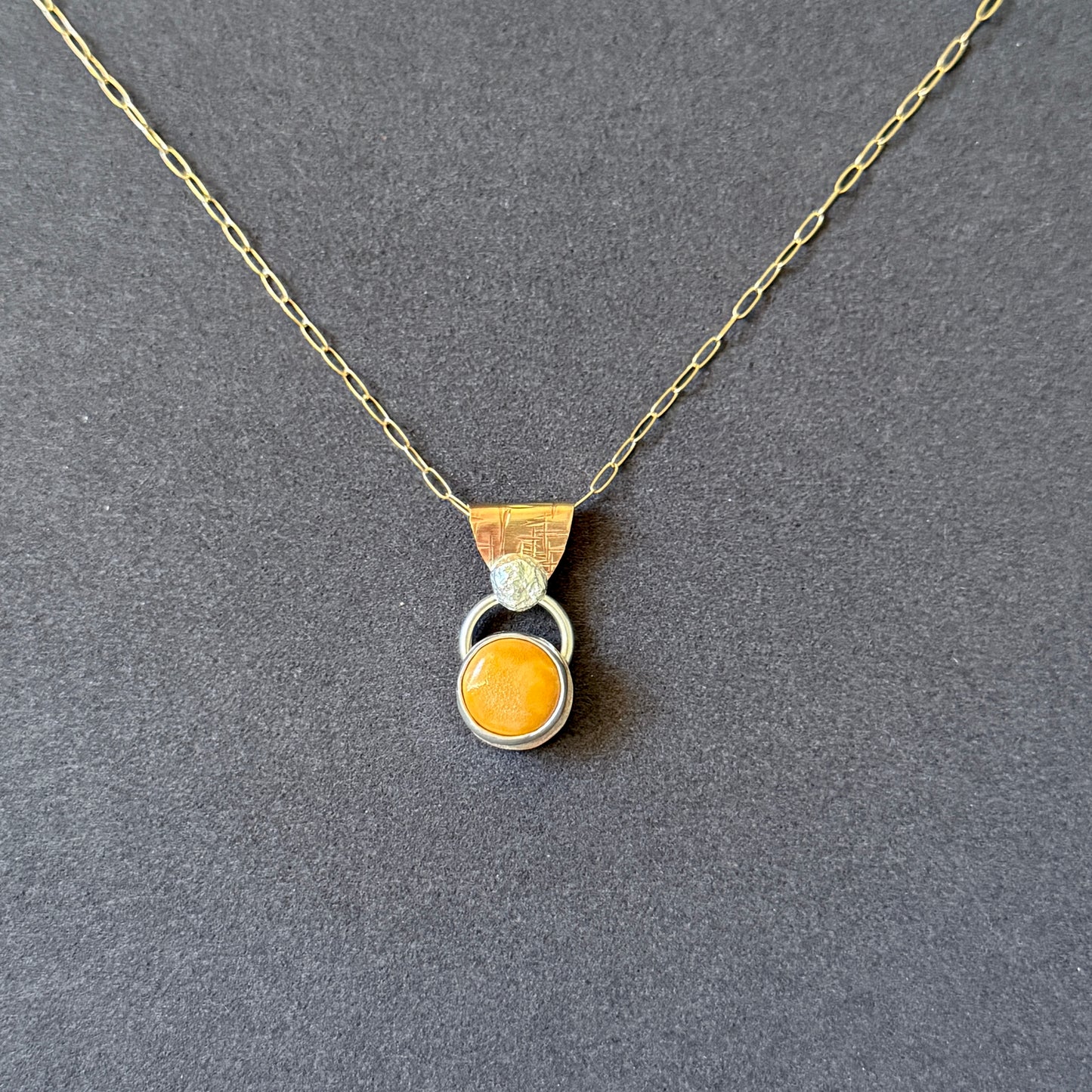 Yellow ceramic pendant in gold and sterling silver, 14K GF necklace